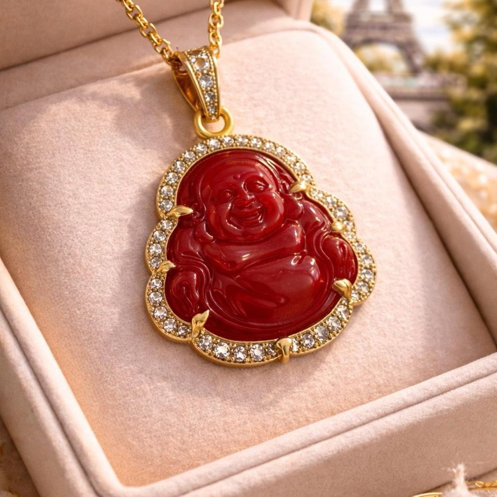 Gold and Red Buddha Pendant Necklace - Picture 2 of 5